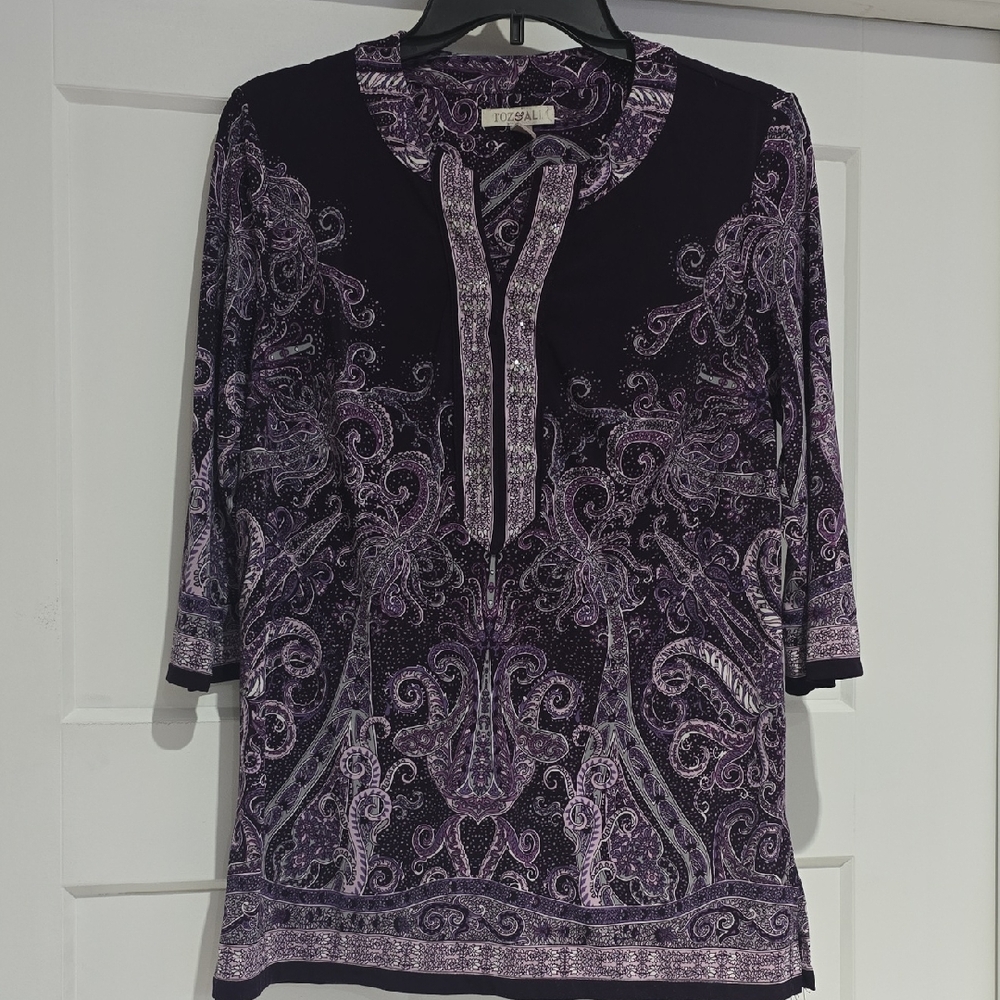 Roz & Ali Purple Paisley Tunic Top